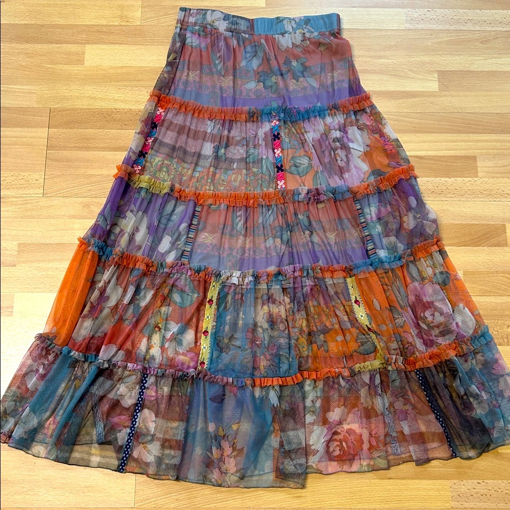 Johnny Was Nova Mesh Long Skirt XS Like New